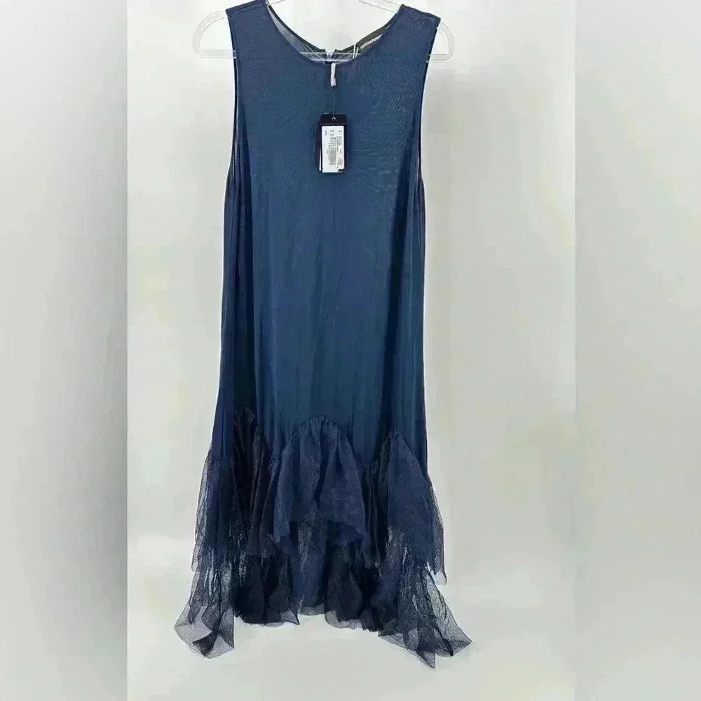 NWT Emporio Armani Navy Blue Jersey Handkerchief Hem Dress 40IT/ US S